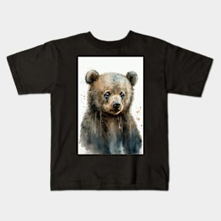 Cute Watercolor Bear Baby Aesthetic Animal Art Painting Kids T-Shirt